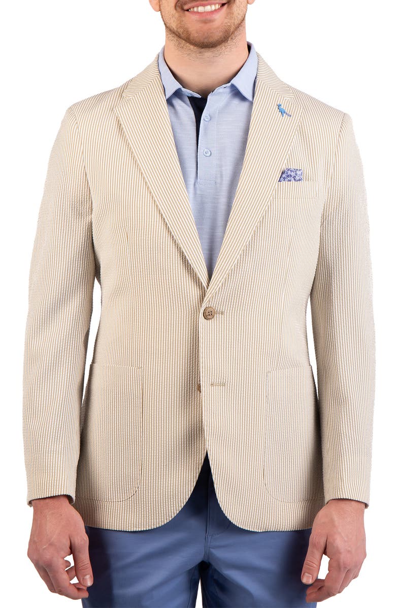 TailorByrd Textured Stripe Seersucker Sport Coat, Main, color, Khaki
