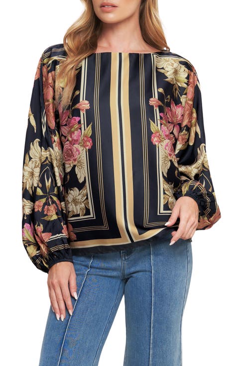 Floral & Stripe Print Satin Top