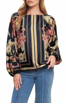 Floral & Stripe Print Satin Top