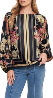 FLYING TOMATO Floral & Stripe Print Satin Top