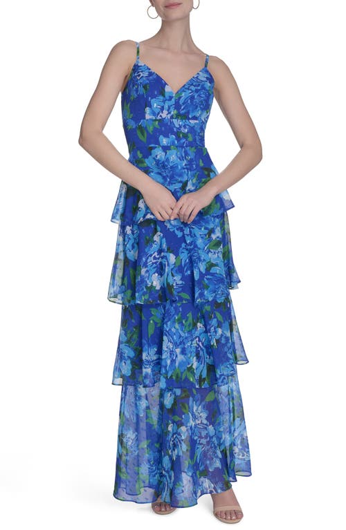 ELIZA J ELIZA J FLORAL CLIP-DOT CHIFFON GOWN 