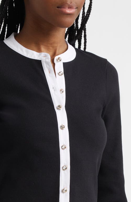 Cinq À Sept Beverly Crystal Button-up Stretch Cotton Shirt In Black