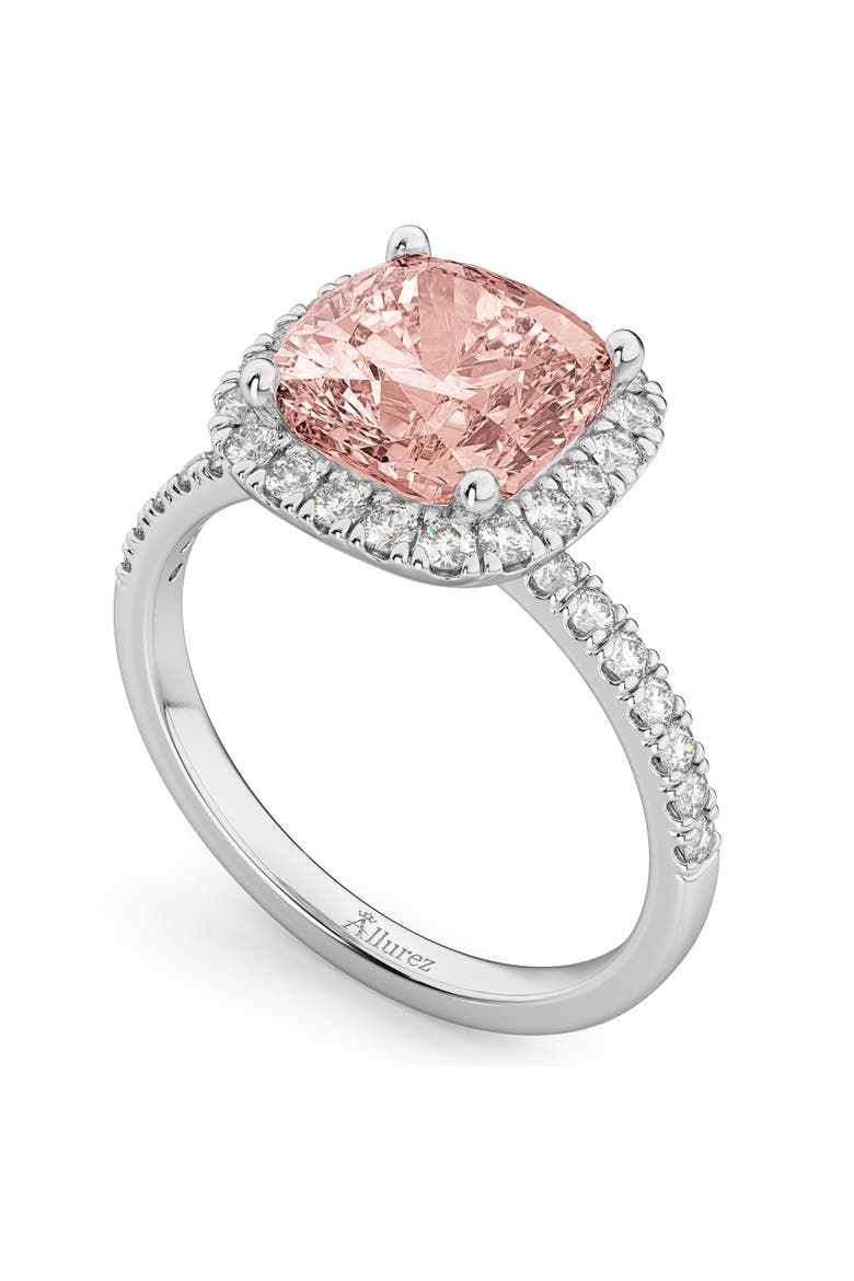 Cushion Halo Morganite & Diamond Engagement Ring 14K, Alternate, color, 3.11ct/White Gold