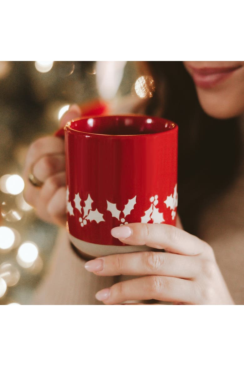 Holiday 14 oz Stoneware Coffee Mug, Alternate, color, Holly