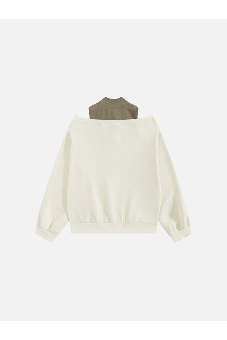 Boxy Layered Off-The-Shoulder Sweatshirt, Alternate, color, Butter Beige