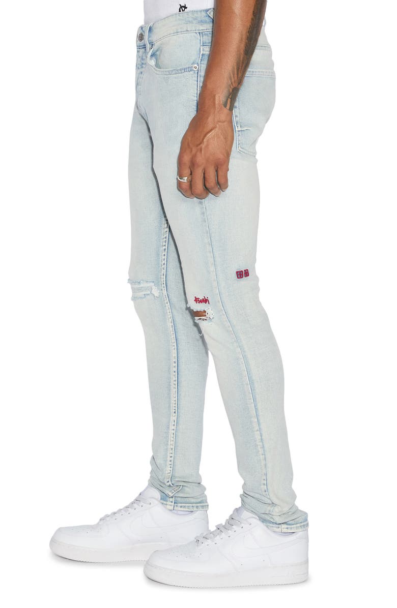 Ksubi Van Winkle Blue Ice Ripper Skinny Jeans, Alternate, color,