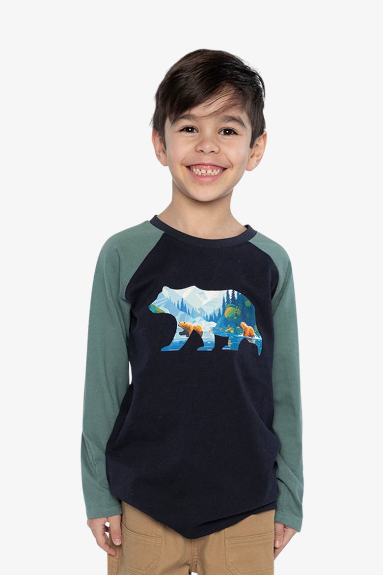 Bear Ribbed Crew Neck Raglan Sleeves T-Shirt, Alternate, color, Dark Blue and Green
