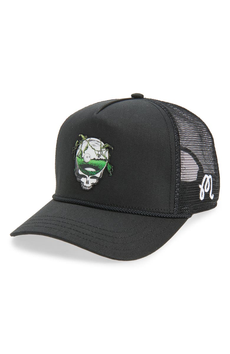Malbon Golf Grateful Dead Trucker Hat, Main, color, Black