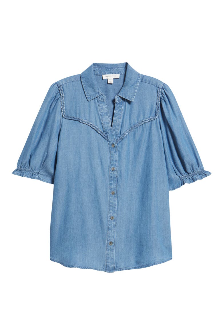 Indira Short Sleeve Denim Button-Up Shirt, Alternate, color, MEDIUM WASH