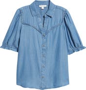 beachlunchlounge Indira Short Sleeve Denim Button-Up Shirt