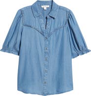 beachlunchlounge Indira Short Sleeve Denim Button-Up Shirt