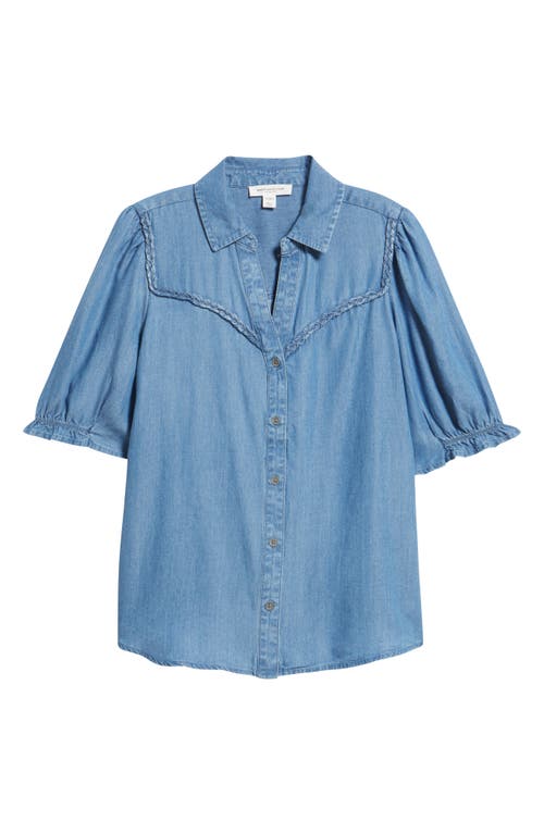 Beachlunchlounge Indira Short Sleeve Denim Button-up Shirt In Blue