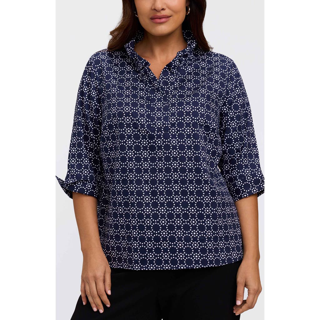 Foxcroft Tammy Cotton Ruffle Collar Top In Blue