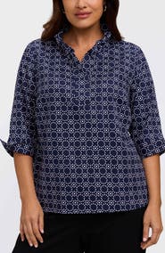 Foxcroft Tammy Cotton Ruffle Collar Top