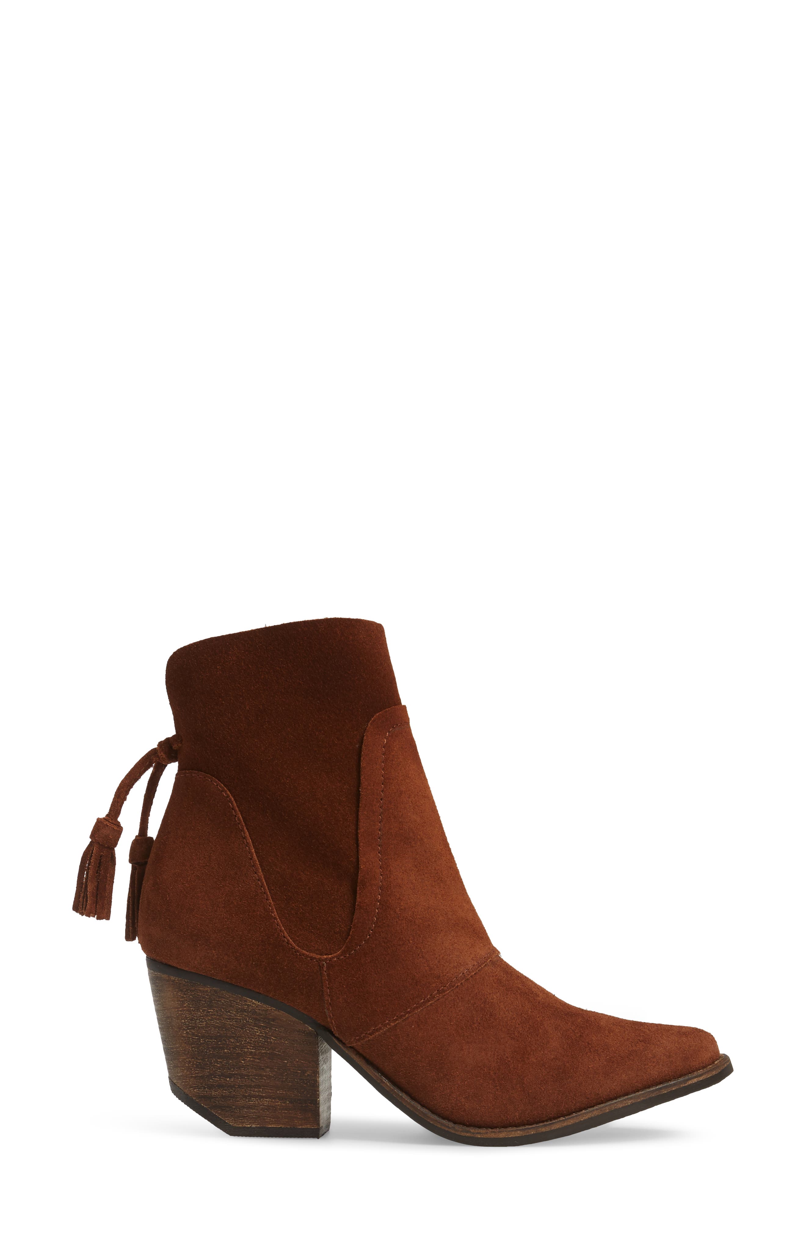 Laney Notched Heel Bootie, Alternate, color, COGNAC SUEDE