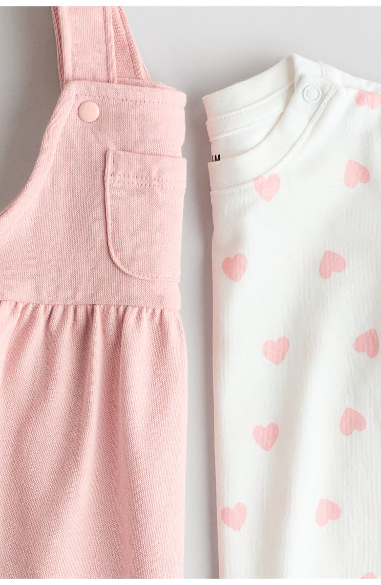 H&M 2-piece Dungaree Dress And Top Set, Alternate, color, Light Pink/Hearts