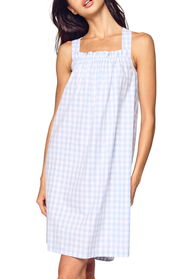 Annabelle Gingham Brushed Cotton Twill Nightgown, Main, color, BLUE