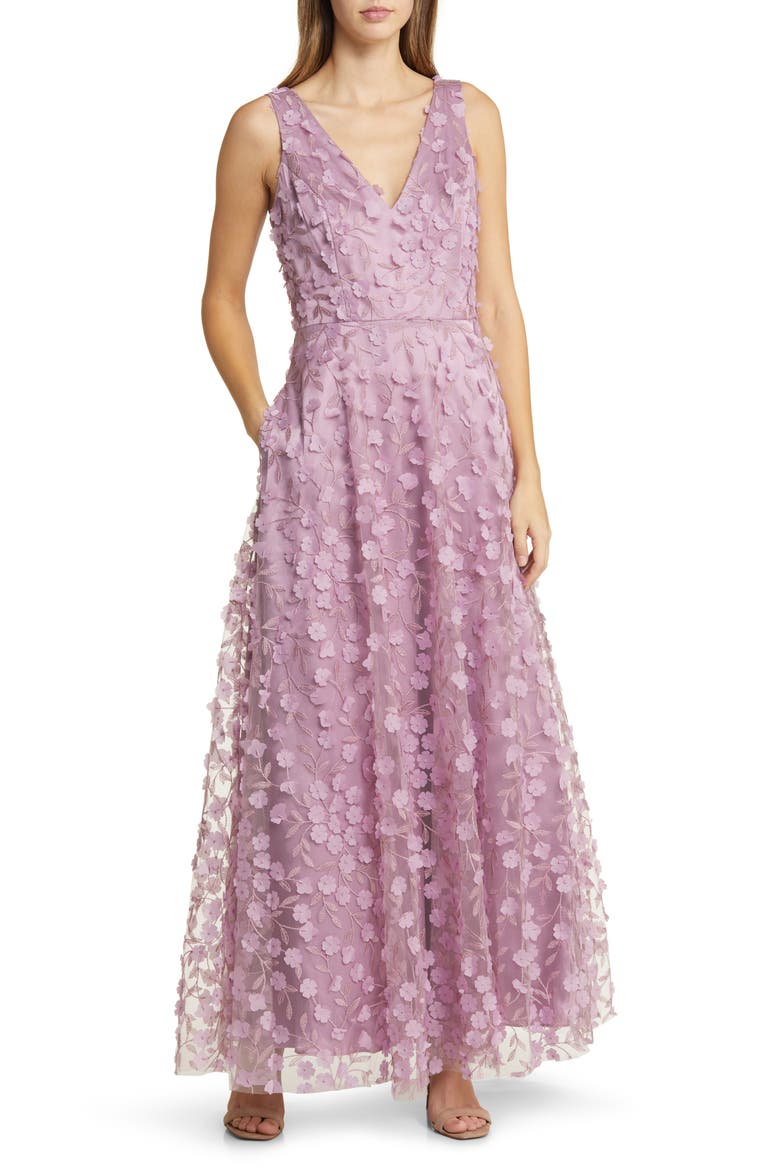3D Floral Evening Gown, Main, color, MAUVE