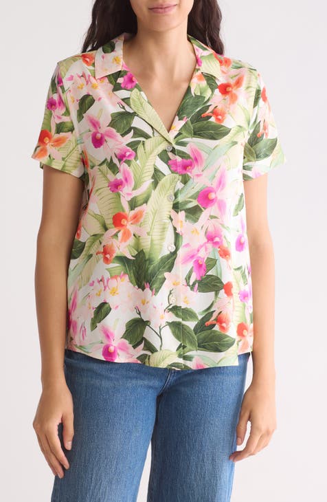 Talulla Legacy Bloom Short Sleeve Silk Button-Up Shirt