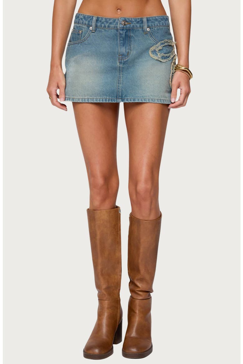 Bowiee Denim Miniskirt, Main, color, BLUE-WASHED