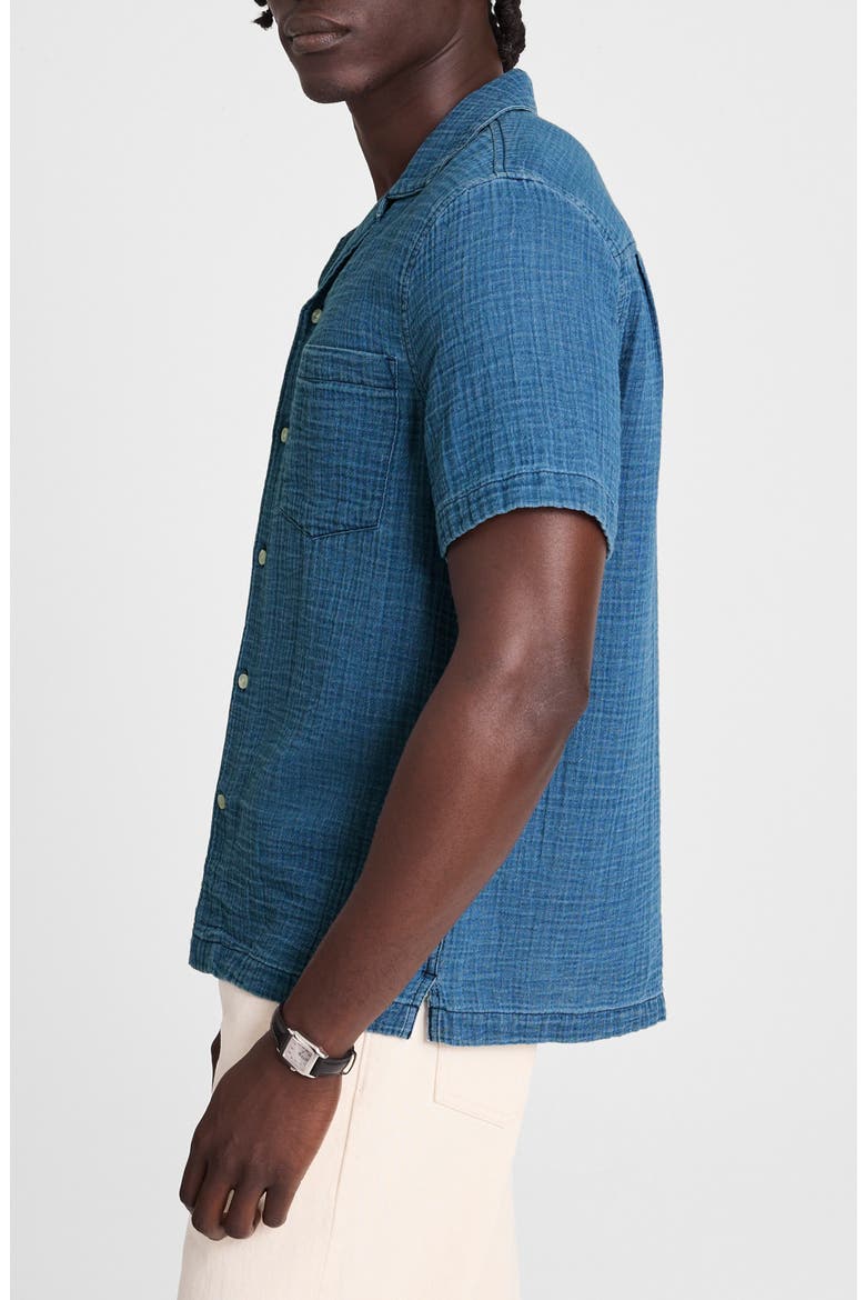 Indigo Dyed Short Sleeve Cotton Button-Up Shirt, Alternate, color, LIGHT INDIGO GAUZE
