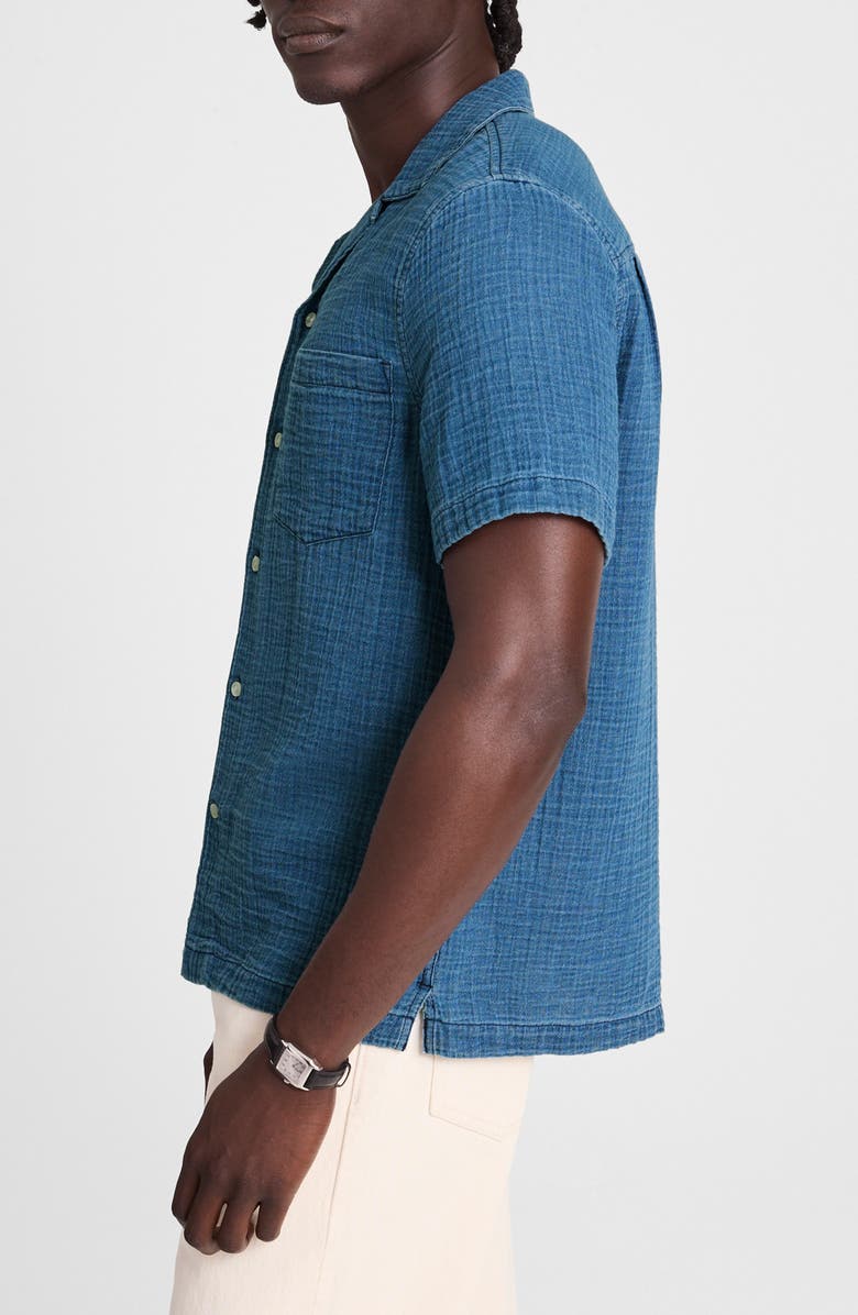 Madewell Indigo Dyed Short Sleeve Cotton Button-Up Shirt, Alternate, color, Light Indigo Gauze