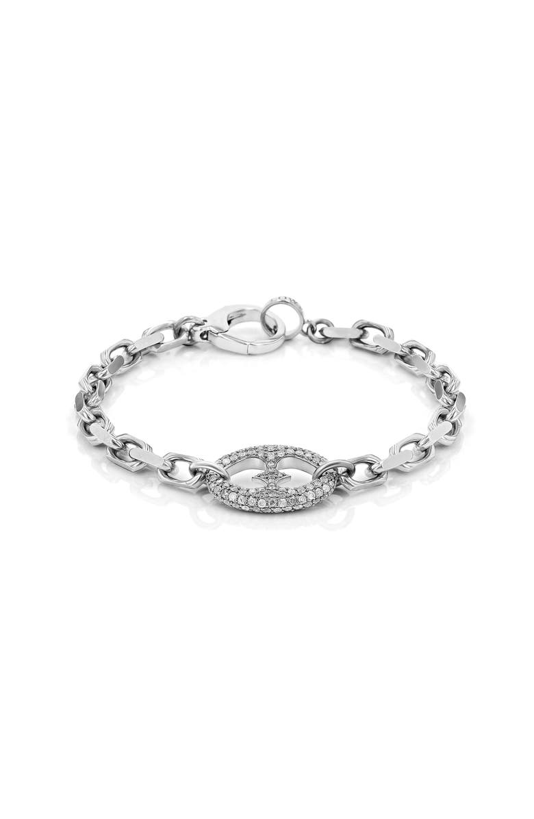 Sheryl Lowe Diamond Puffy Heart Mariner Link Bracelet, Alternate, color, Sterling Silver