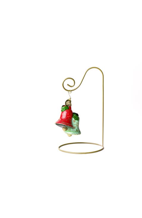 Christmas Bells Glass Shaped Ornament with Gold Stand