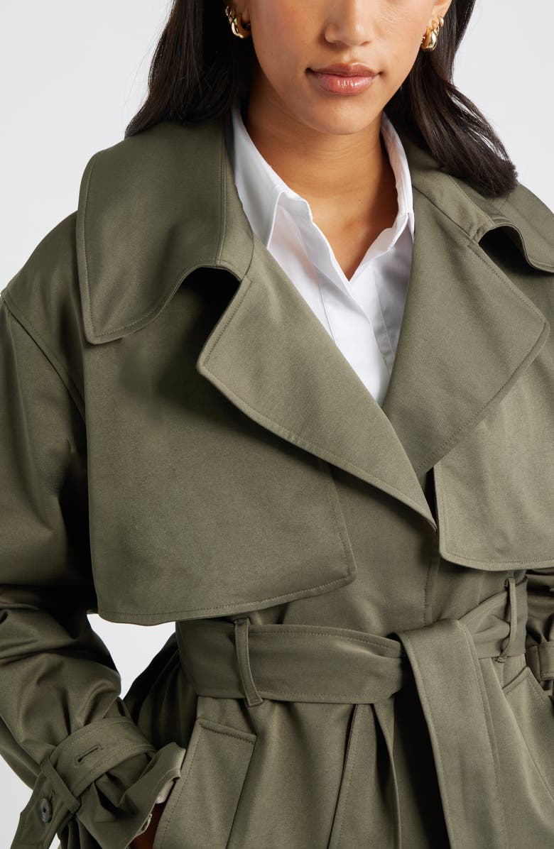 Open Edit Exaggerated Crop Trench Coat, Alternate, color, Olive Sarma