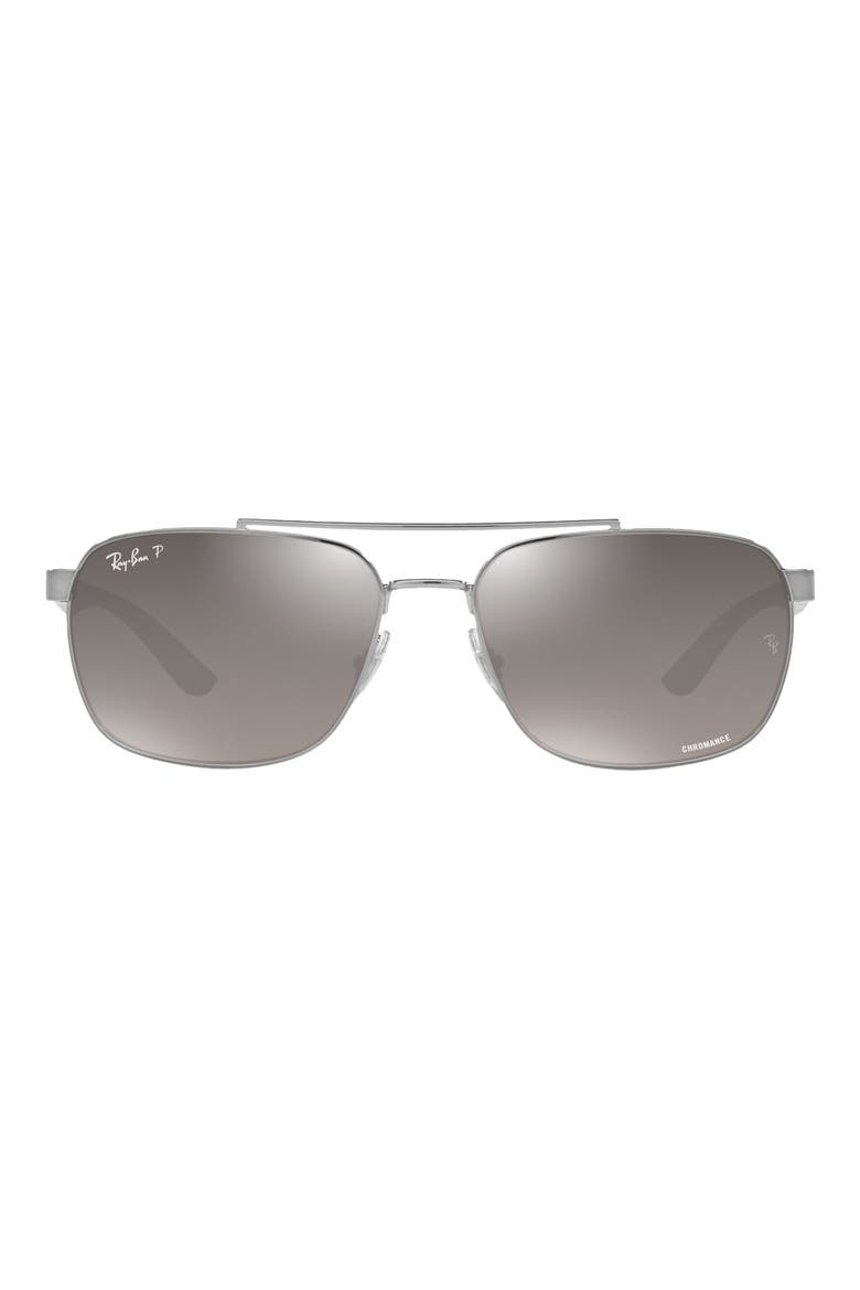 59mm Polarized Mirrored Rectangular Sunglasses, Main, color, GUNMETAL