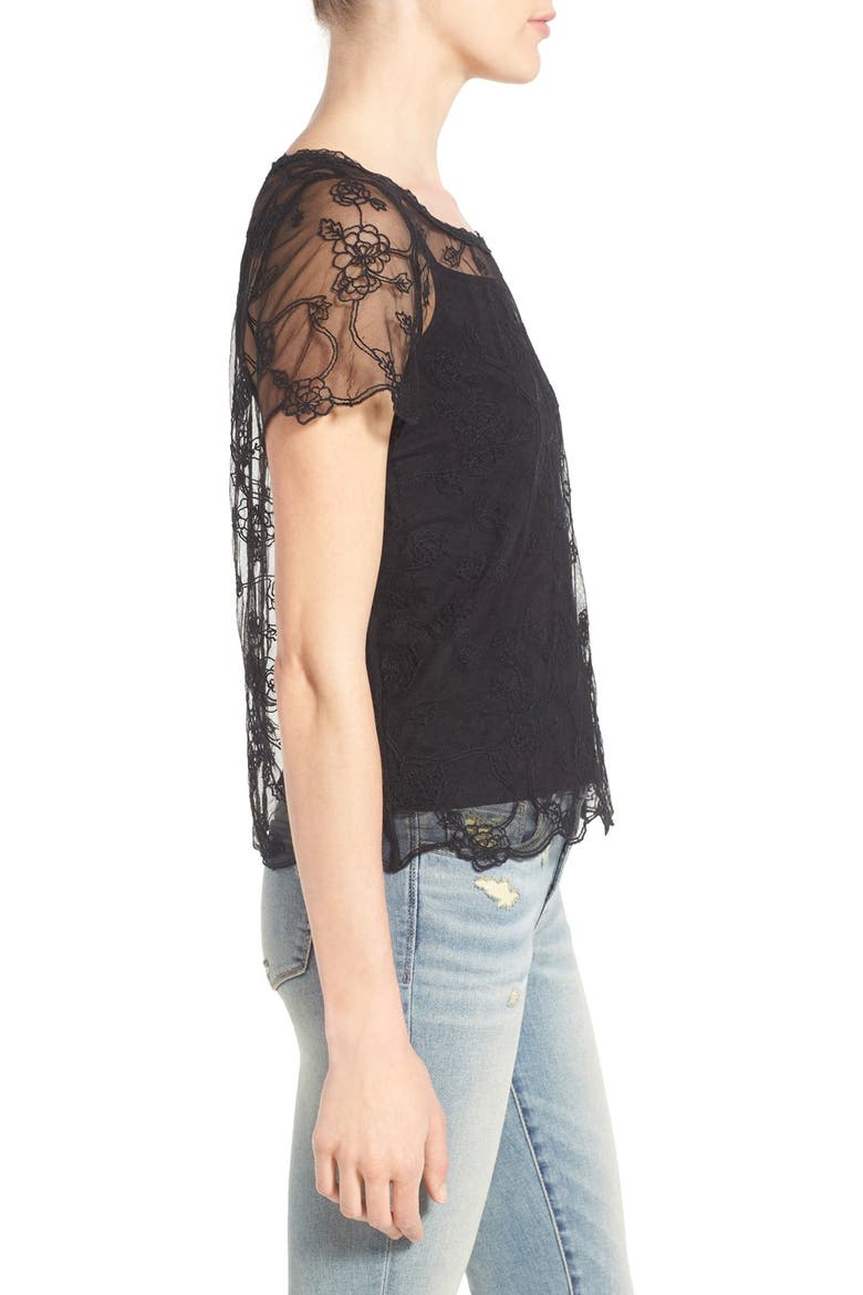 Embroidered Sheer Mesh Top, Alternate, color, BLACK