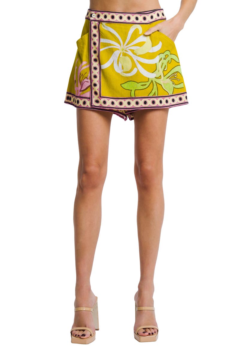 Elara Linen Blend Miniskort, Main, color, YELLOW MULTI