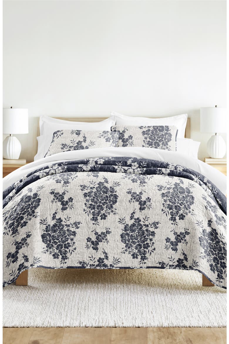 Pattern Reversible Quilt & Sham Set, Alternate, color, NAVY