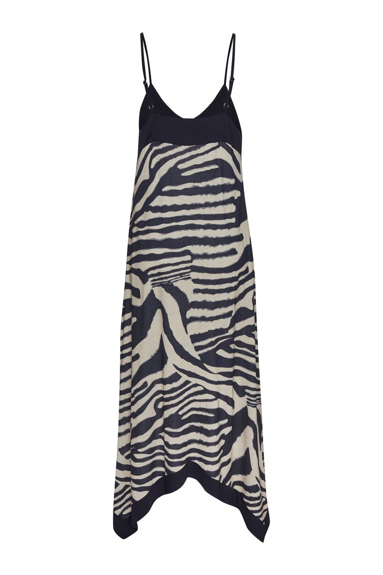 Color Block Trim Print Dress, Alternate, color, Ivory Navy