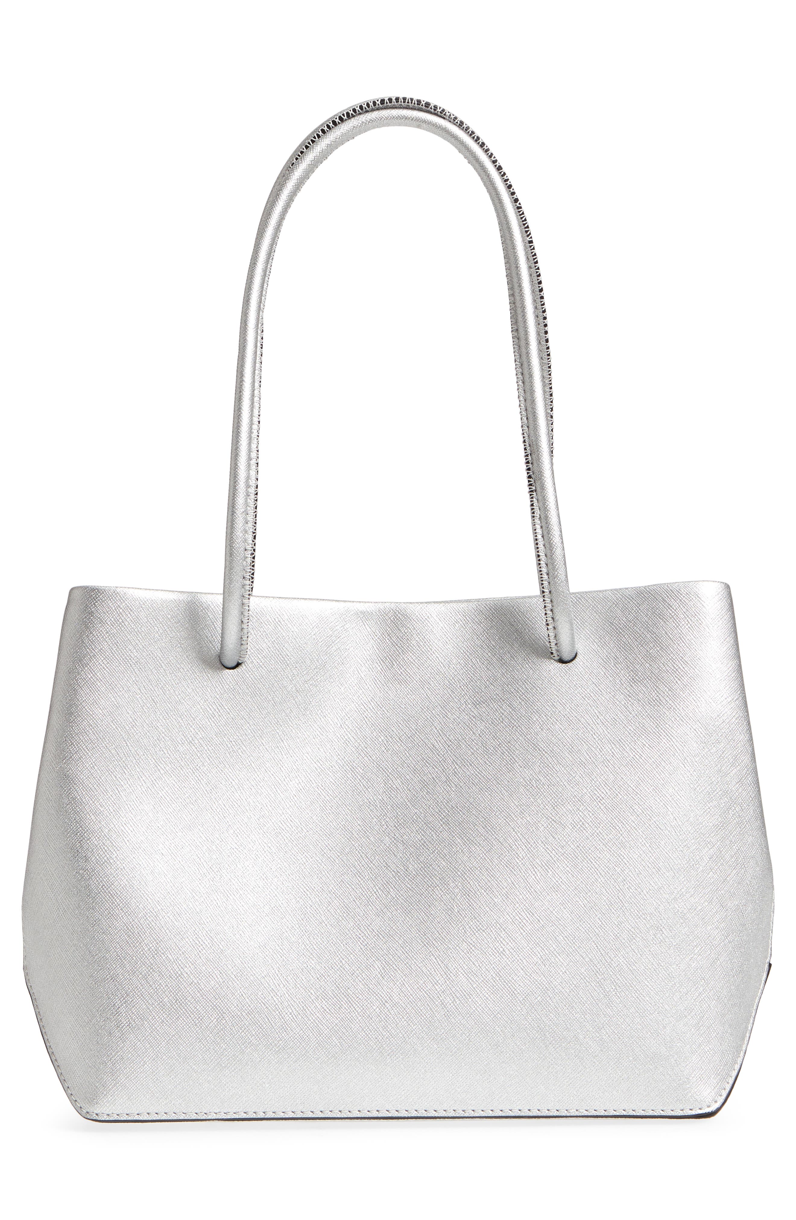 Marc Jacobs Mini Metallic Leather Logo Shopper Tote, Alternate, color, 
