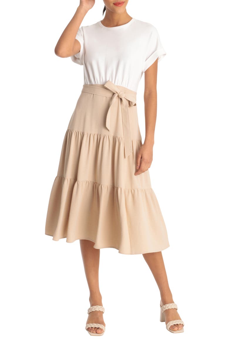 Short Sleeve Combo T-Shirt Dress, Main, color, BEIGE