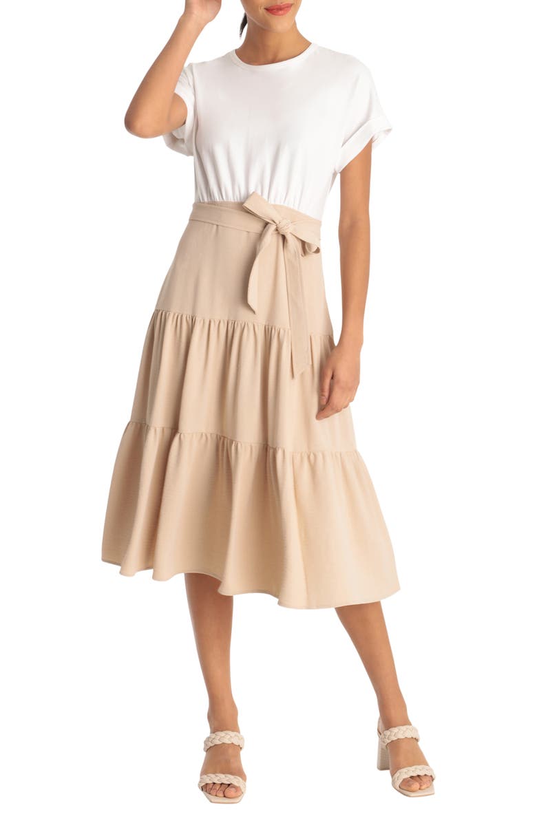 Donna Morgan Short Sleeve Combo T-Shirt Dress, Main, color, 