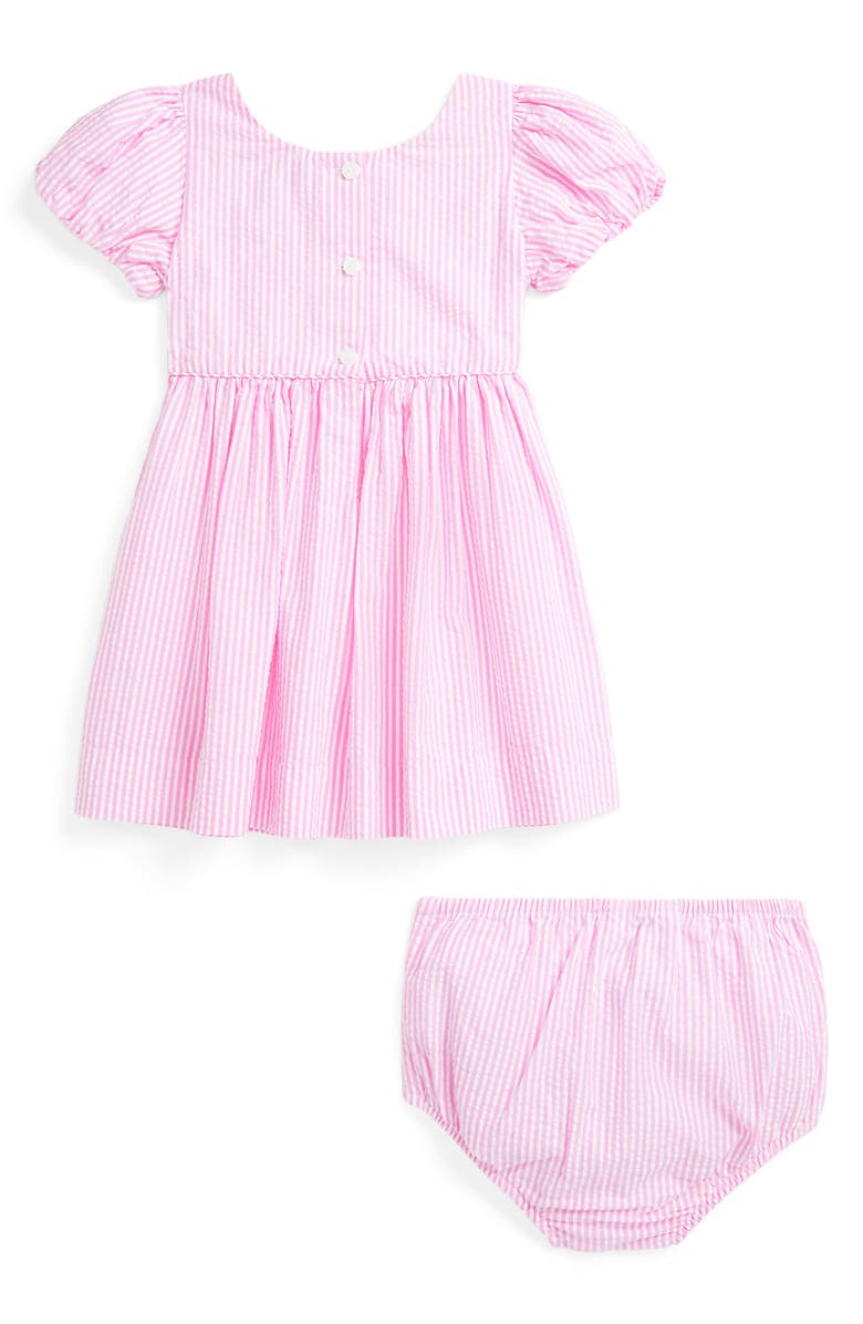 Ralph Lauren Stripe Cotton Seersucker Dress & Bloomers, Alternate, color,