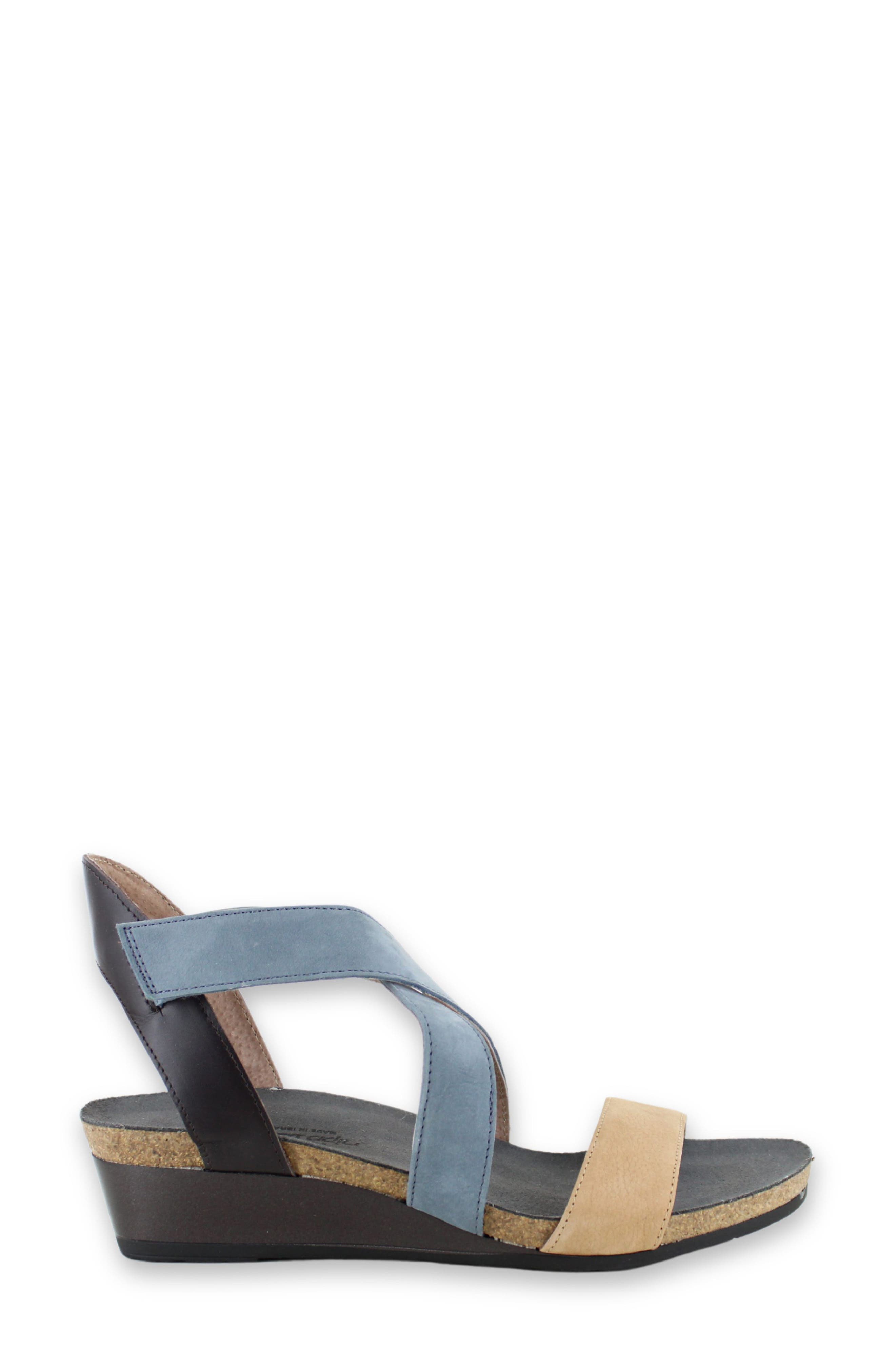 Naot Vixen Wedge Sandal, Alternate, color, Nude Nubuck Feather Blue
