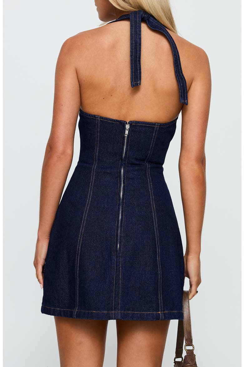 Say Goodnight Denim Halter Minidress, Alternate, color, MID WASH