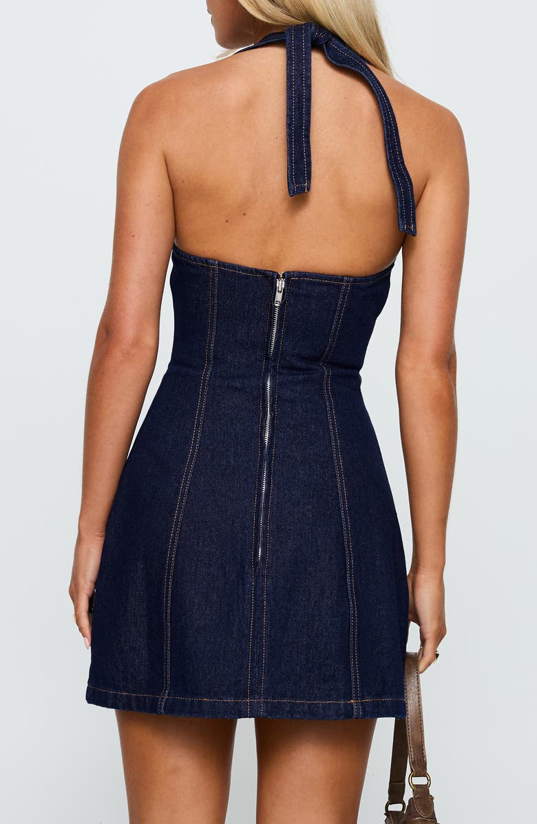 Princess Polly Say Goodnight Denim Halter Minidress, Alternate, color, 