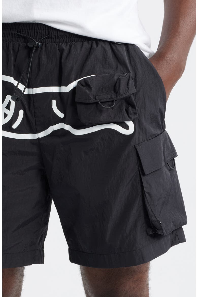Running Dog Graphic Cargo Hiker Shorts, Alternate, color, BLACK