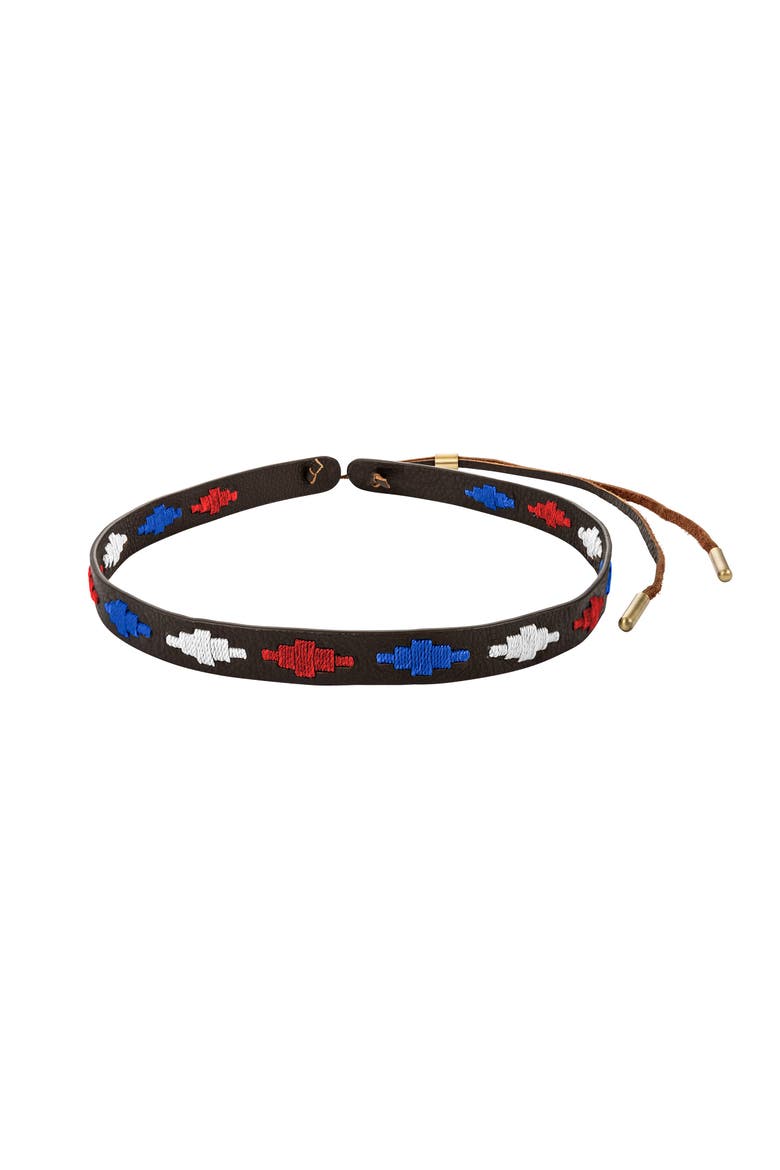Leather Hat Band - Block Pattern, Main, color, Brown/White/Blue/Red