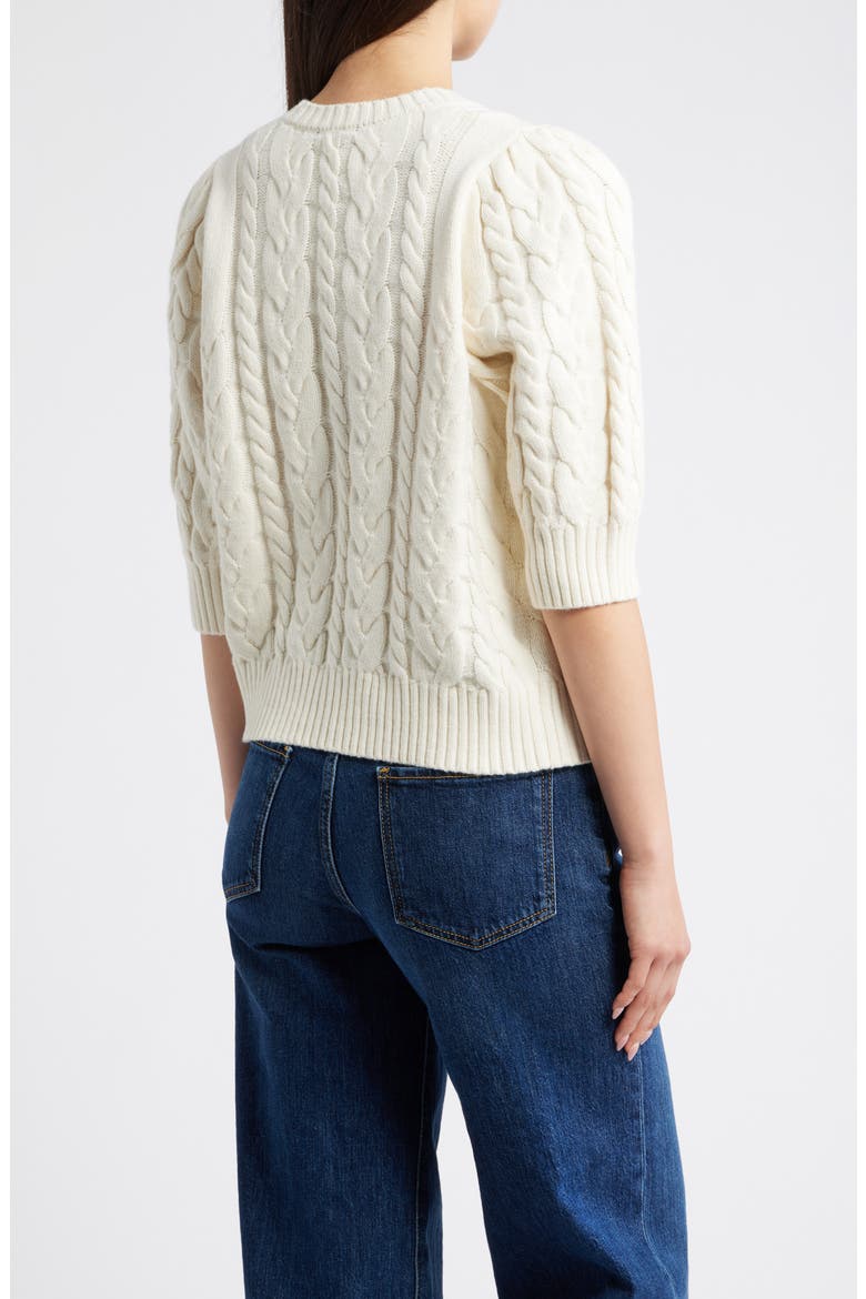 Clarissa Velvet Bow Cotton & Merino Wool Blend Cable Sweater, Alternate, color, IVORY CABLES