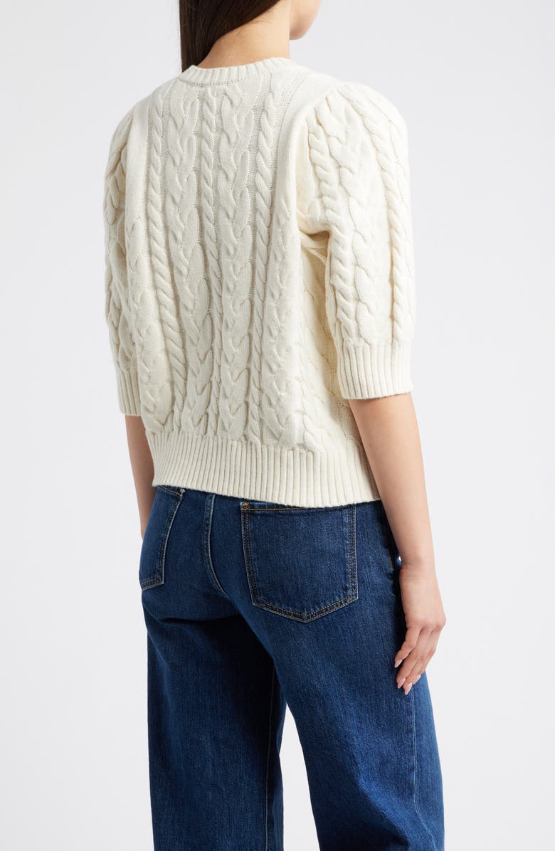 Rails Clarissa Velvet Bow Cotton & Merino Wool Blend Cable Sweater, Alternate, color, Ivory Cables
