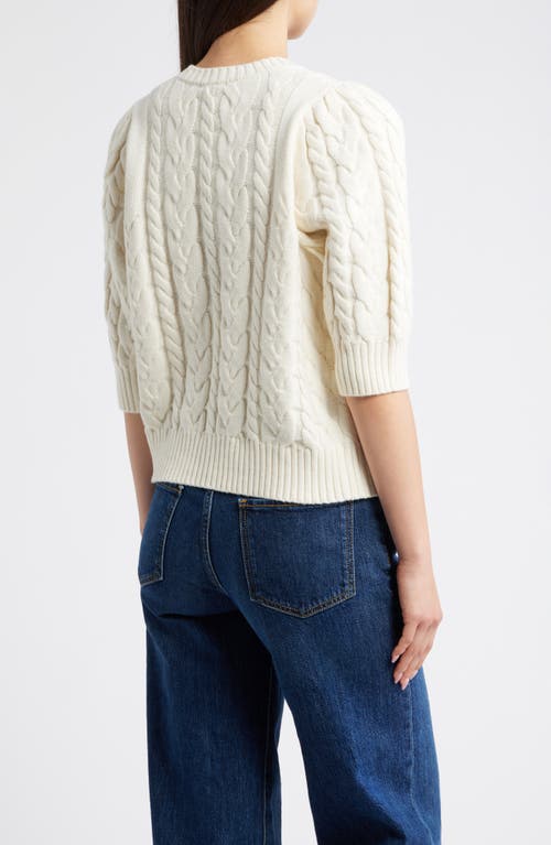 Rails Clarissa Velvet Bow Cotton & Merino Wool Blend Cable Sweater In White