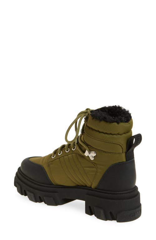 Ganni Faux Shearling Hiking Boot In Kalamata