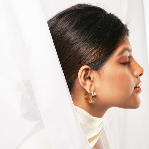Lune Hoop Earrings In Gold Finish With Baroque Shell Pearl