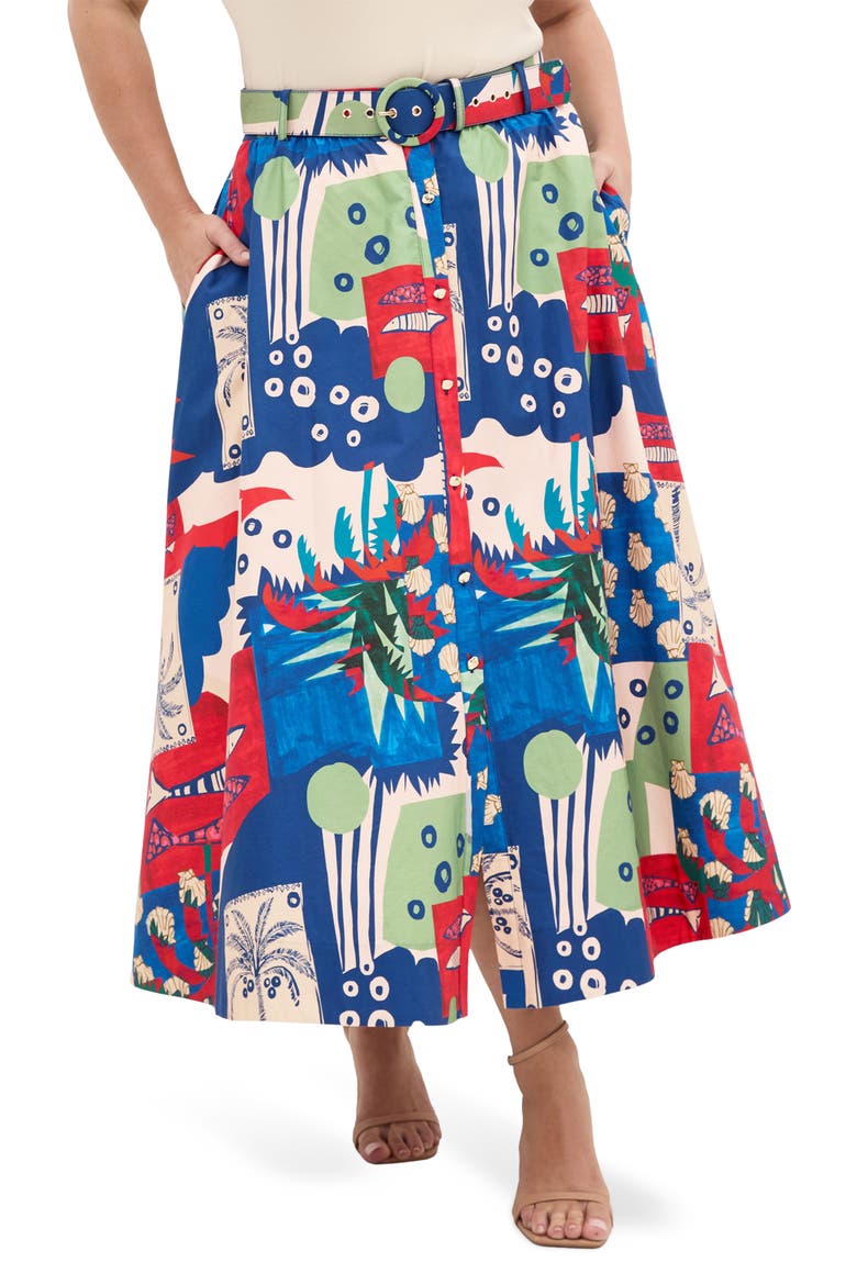 Elysia Printed Cotton Maxi Skirt, Main, color, MARINE SCAPE