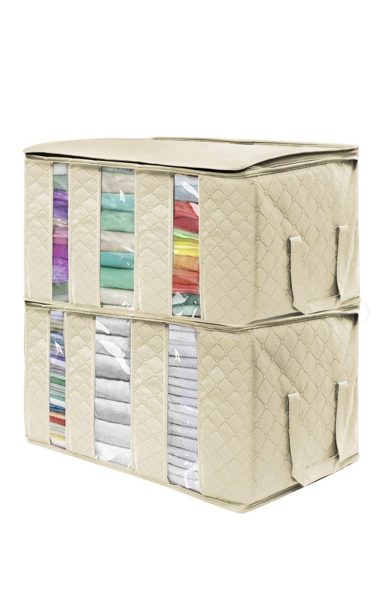 SORBUS Beige Foldable Fabric Storage 3 Section Organizer Bag - Pack of 2, Main, color, 